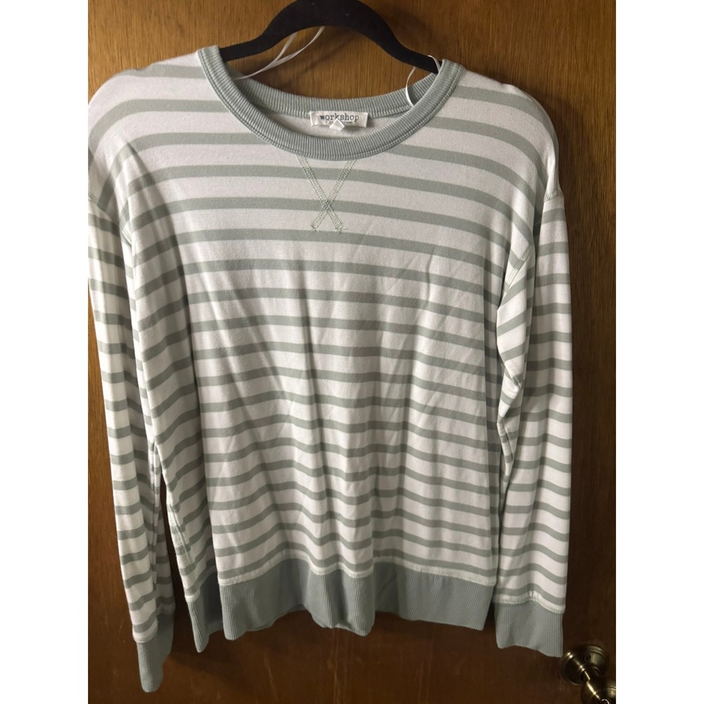 Workshop Republic Clothing Womens Sage Green White Striped Long Sleeve Top Small